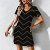 Summer Fashion Women's V Neck Short Sleeve Retro Geometry Pattern Printed  Dress Sex Short Skirt Dresses