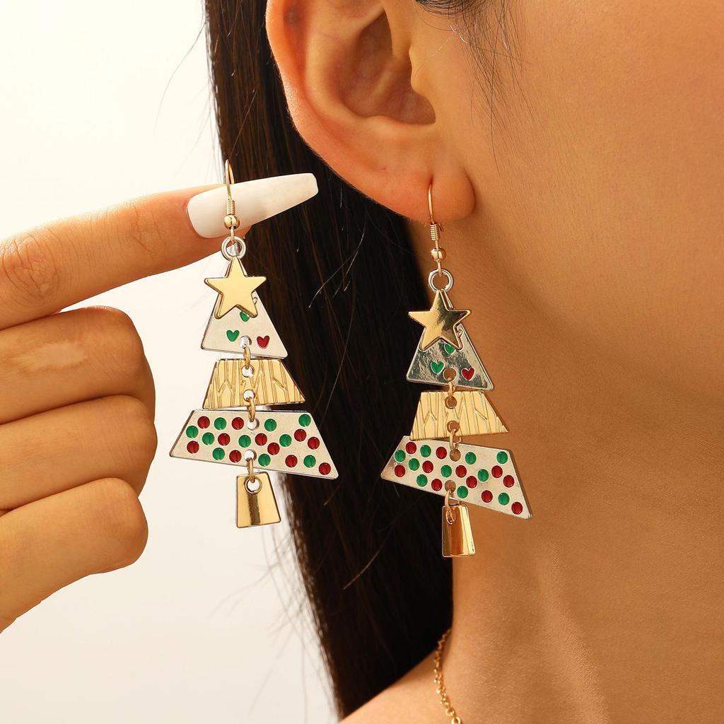 European & American Patchwork Alloy Christmas Tree Earrings for Women - Festive Fashion Party Accessory