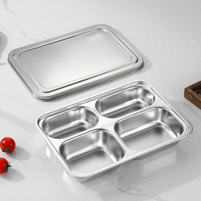 Durable Stainless Steel Divided Lunch Box Rectangular Rustproof Divided Dinner Tray Stackable Thickened Lunch Container Office