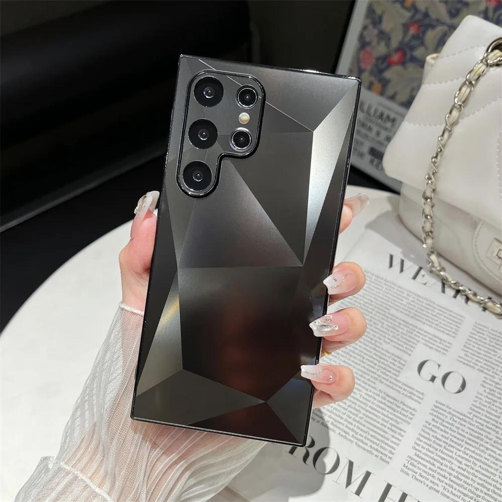 

3D Diamond Pattern Matte Plating Cover For Samsung Galaxy S24 S23 Ultra S22 Plus A53 A54 A55 A34 A23 Hard Shockroof Case S22