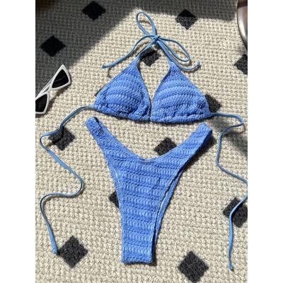 Sexy Gestricktes Gehäkeltes Handmade Häkel-Bikini-Set Damen Rosa Bandage Criss Cross Mikro Badeanzug 2025 Badeanzug String Bademode