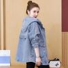 Women Denim Windbreaker Coat Hooded Cardigan Jacket Pockets Washed Y2k High Waist Outerwear 2025 Autumn Streetwear Overcoat
