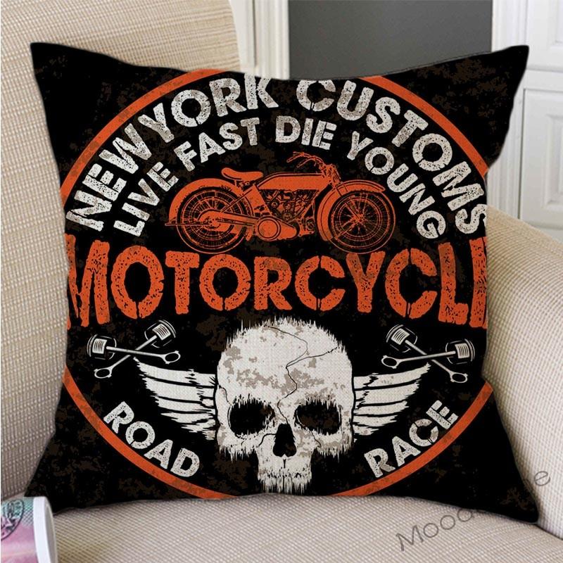 Motorcycle Art Biker Club Decoration Throw Pillow Case Us Retro Letter Print Free Spirit Motorbike Cotton Linen Cushion Cover