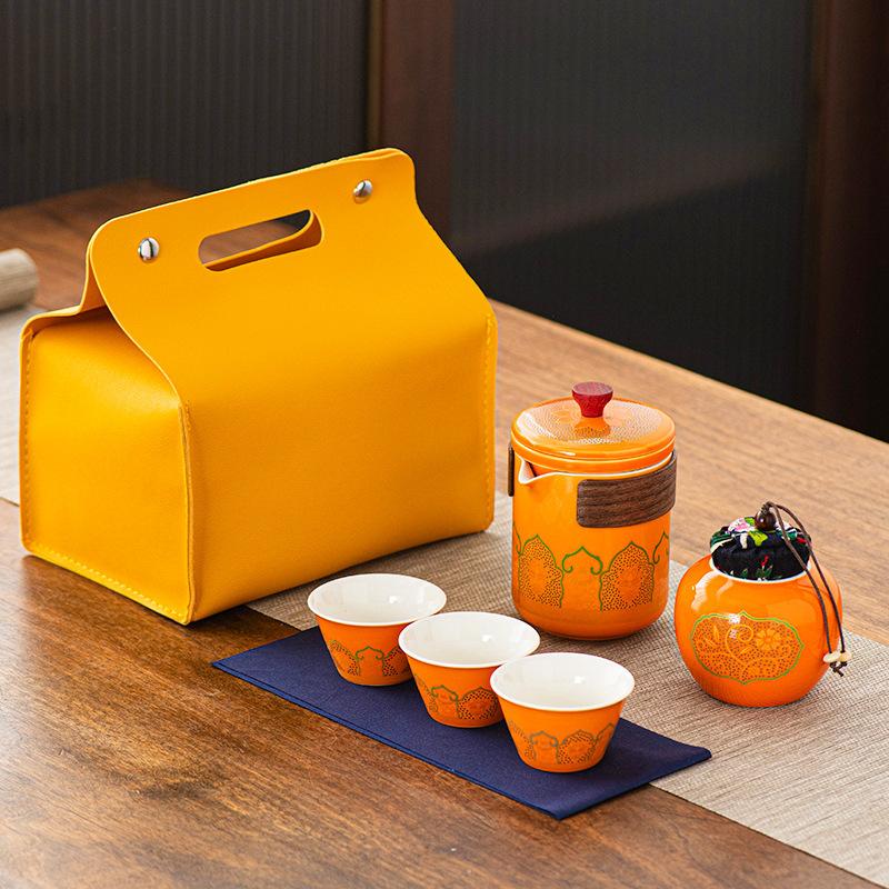 Travel tea set Small set Portable Kung Fu outdoor express cup Business souvenir white porcelain tea set