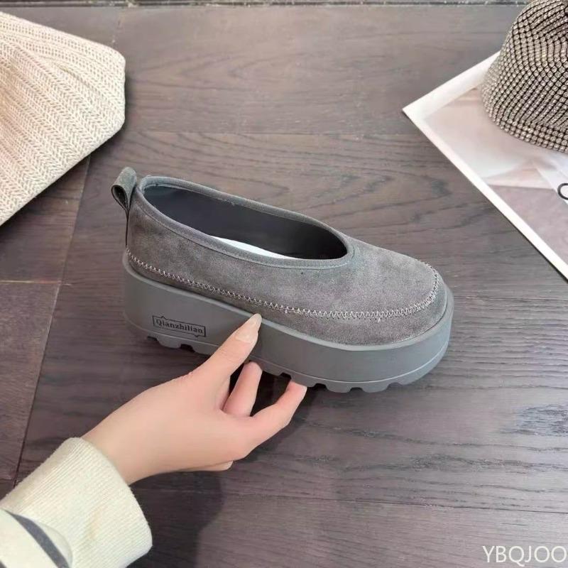 Fashion Women's casual shoes retro round toe soft sole shallow mouth height increasing spring new versatile thick sole flat shoes