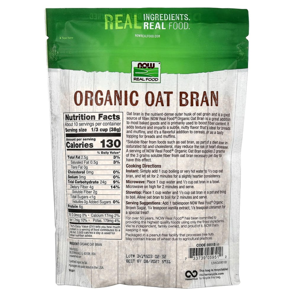 Now Foods Real Food Oat Bran 14oz (397g)