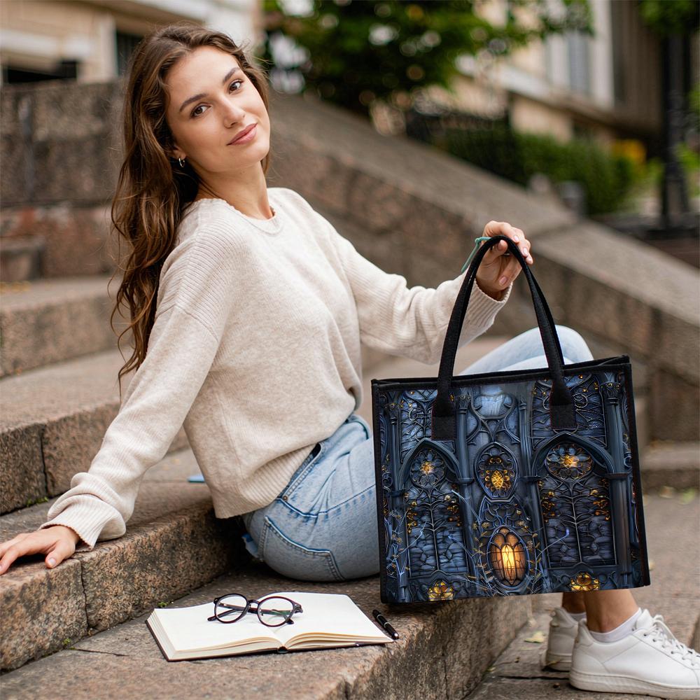 Gothic Window Pattern Tote Bag Fashion Aesthetic Daily Carry Handbag Unique Trendy Ladies Shoulder Bag