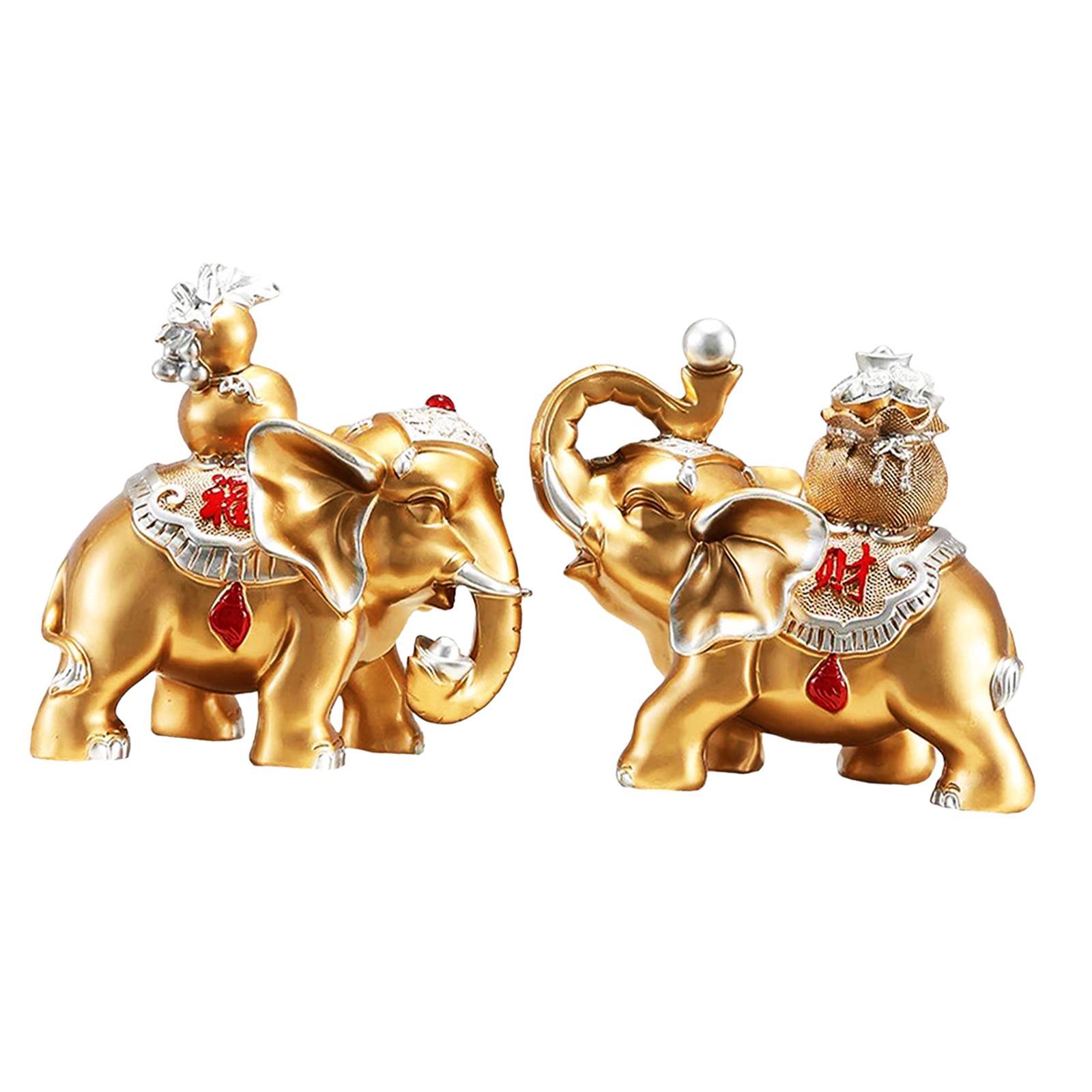 

1 Pair Good Luck Elephant Statues Traditional Elements Desk Collection Fengshui Ornament for Household Kitchen Dining Versatile золотистый
