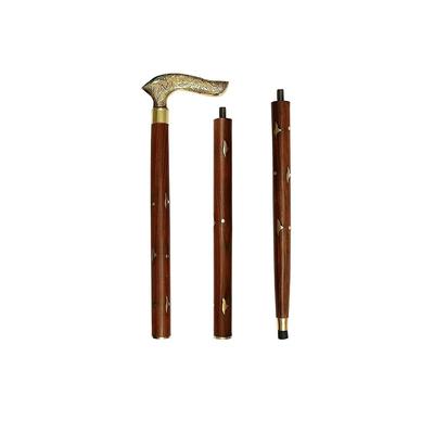 Wooden Folding Stick 36 Inches Walking Cane with Brass Handle