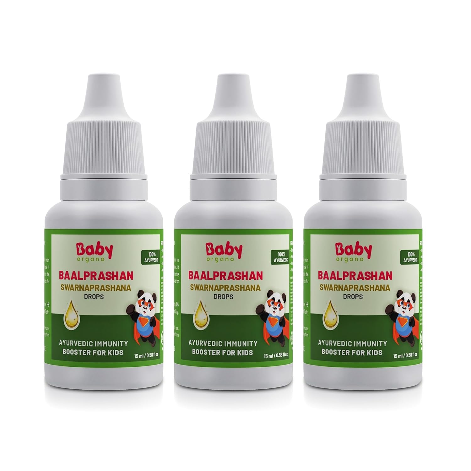 

Babyorgano Suvarnaprashan Drops for Kids - Enriched with 24CT Gold Immunity Booster Drops Healthy Growth - 15ml, Age 0-15 Years (Pack of 3)