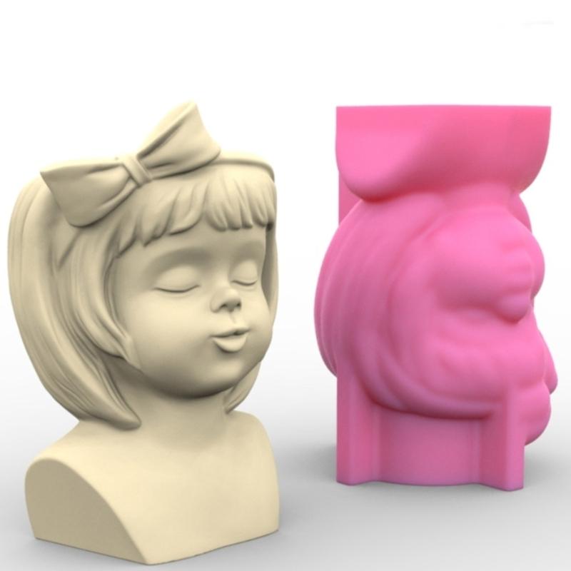 Flower Pot Silicone Mold Bowknot Girl Succulent Planter Concrete Mold DIY Craft Resin Epoxy Mold DIY Pen Holder Decor