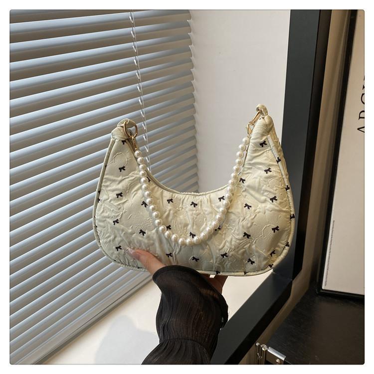 

New Fresh 2025 New Bow Quilted Women Portable Storage Foreign Style Casual Large Capacity Portable Underarm Single