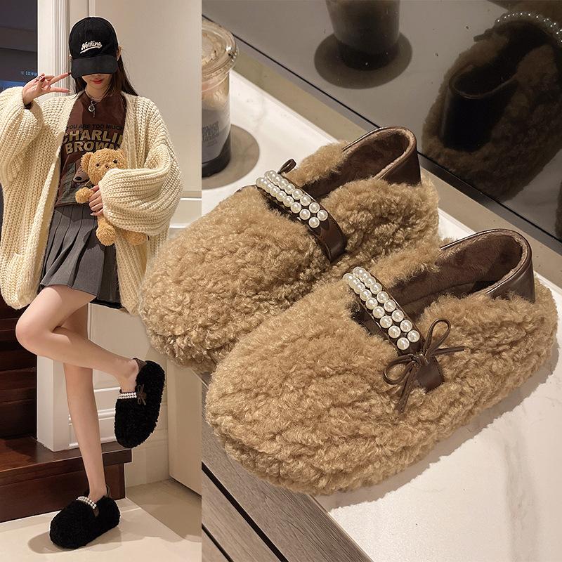 Leopard print fluffy shoes women's autumn and winter new velvet warm beanie shoes women's shoes cotton shoes