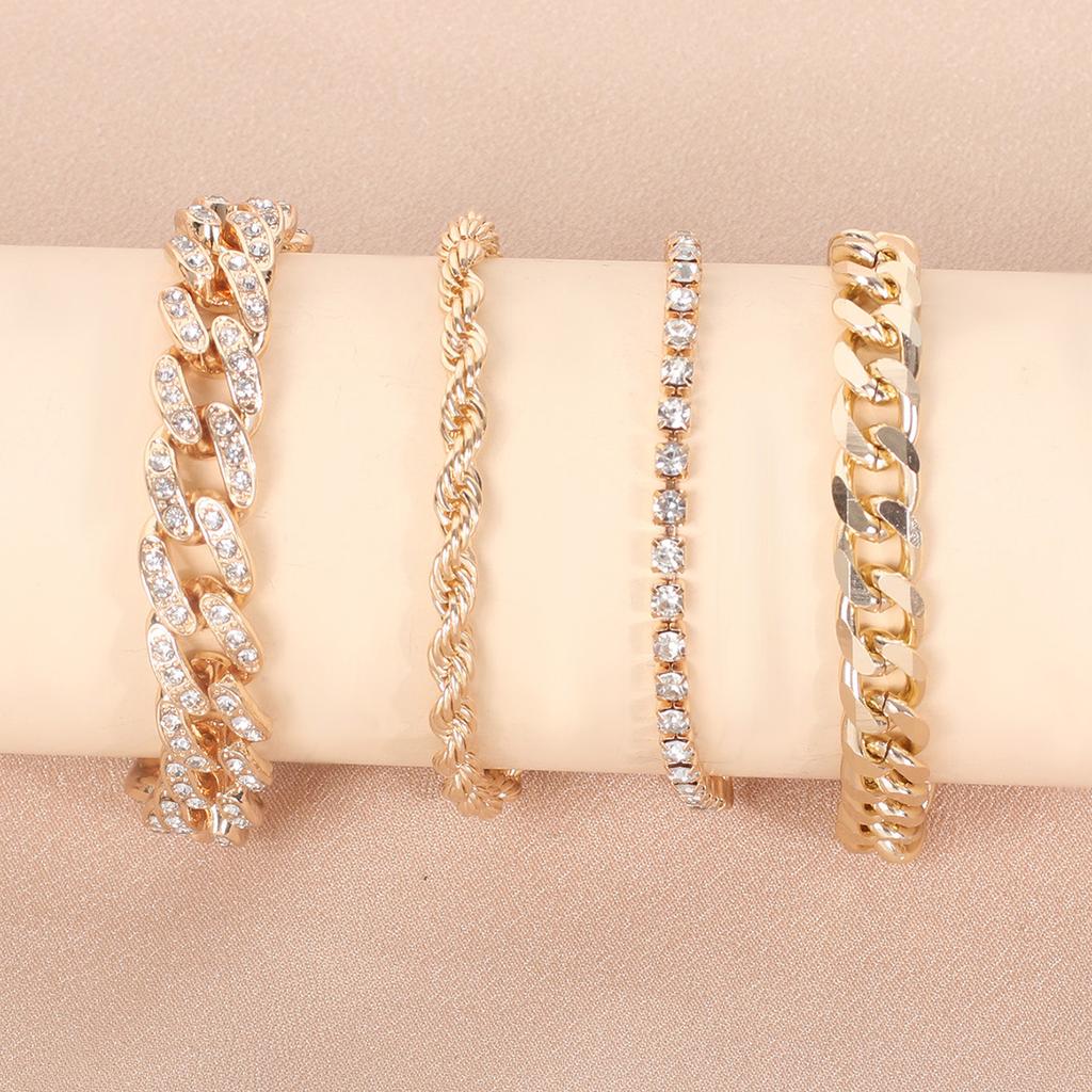 European and American metal Cuban chain hip-hop bracelet ins personalized niche design cold wind jewelry set