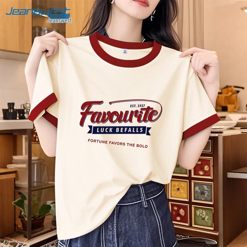 Jeanswest Women s American Retro Color Block Cotton T-Shirt L