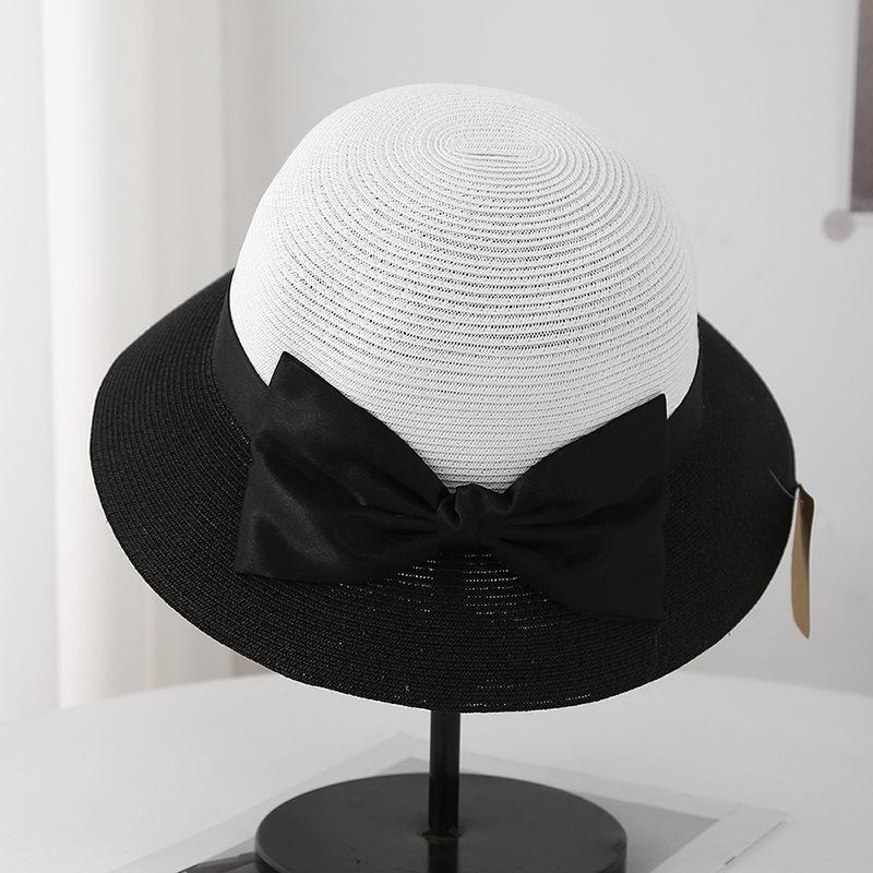 French Elegant Sunscreen Visor Summer Outing Straw Hat Foldable Sun Hat Bow Beach Bucket Hat Women