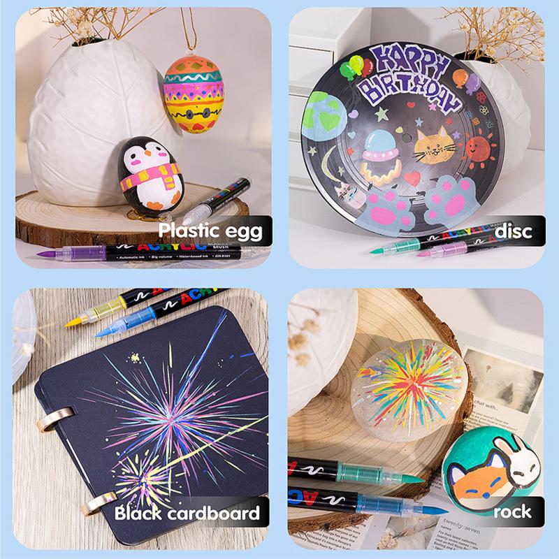12-120 Colors Acrylic Paint Pens Markers Brush Tip Paint Markers For Rock Painting Wood Canvas Stone,Christmas Gift DIY Crafts