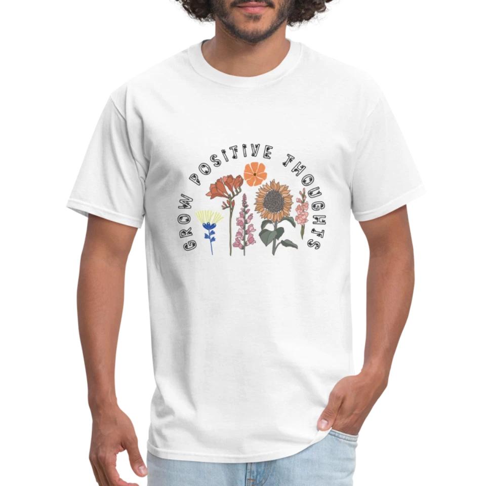 

Grow Positive Thoughts T-Shirt (with Floral Design Pattern) 4XL