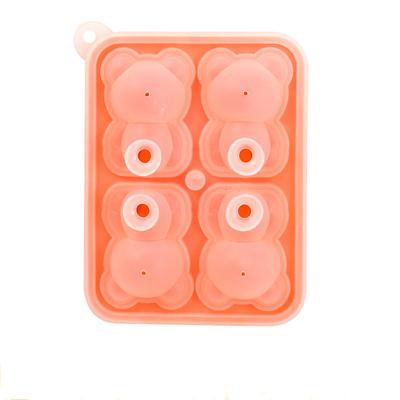 4 mřížka 3D tvar malého medvídka Silikonová forma na kostku ledu Forma na ledový blok pro domácnost Nádoba na zmrzlinu Forma na led