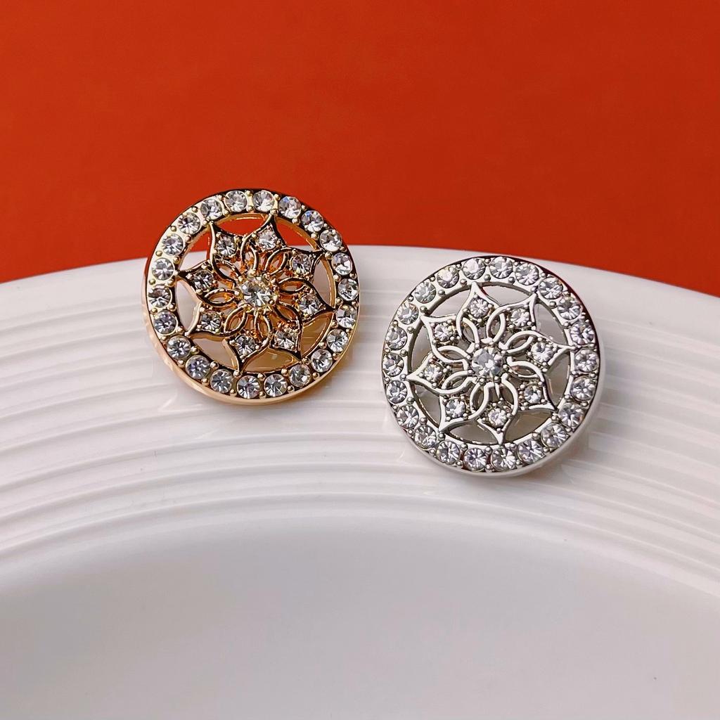 10pcs Diamond Inlaid Flower Metal Button Sewing Scrapbooking Clothing Leather Bag DIY Craft Sweater Decorative Button 20MM