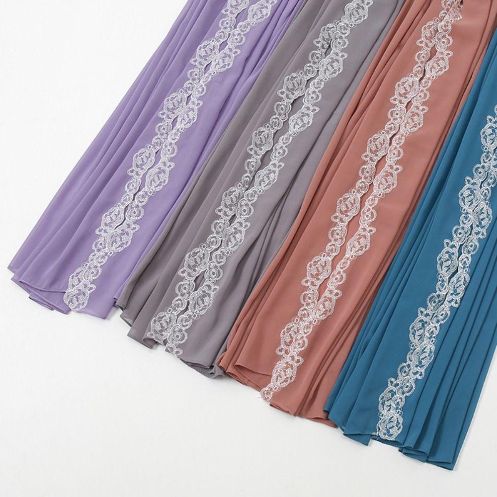 Embroidered Lace Women Long Shawls Solid Colors Summer Wraps Headscarf Hijab Cover  Female Shawl