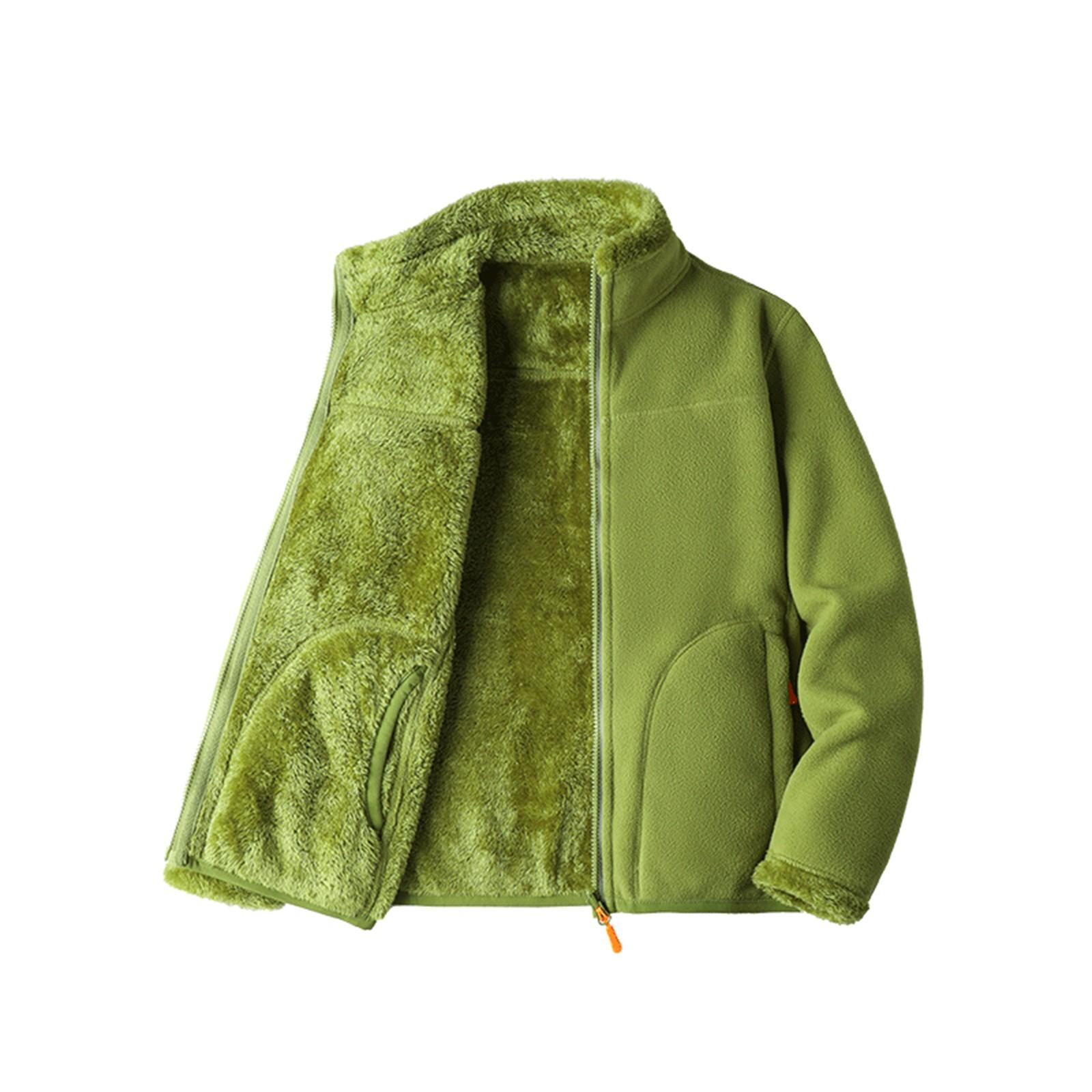 

Жіноча повсякденна модна зручна вільна зимова тепла плюс оксамитова двостороння куртка зі стійкою коміром Повсякденна флісова куртка XXL зелений