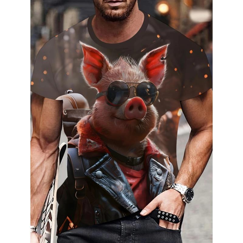 T-shirt da uomo estiva con stampa di animali arrabbiati, casual, a maniche corte, alla moda, streetwear, abbigliamento maschile oversize, t-shirt con scollo a giro
