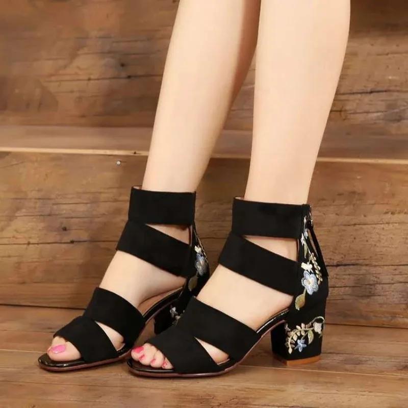 With Medium Heels Chic and Elegant Woman Shoes Zip Sandals for Women Luxury Summer Vintage Anti Slip Hot On Sale 2024 Trend