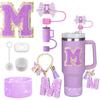 8PCS Accessories Set for Stanley Cup Purple 30oz 40oz Tumbler Silicone Straw Topper Cover Cap Boot Handle Charm Initials Sticker Cup Holders 5