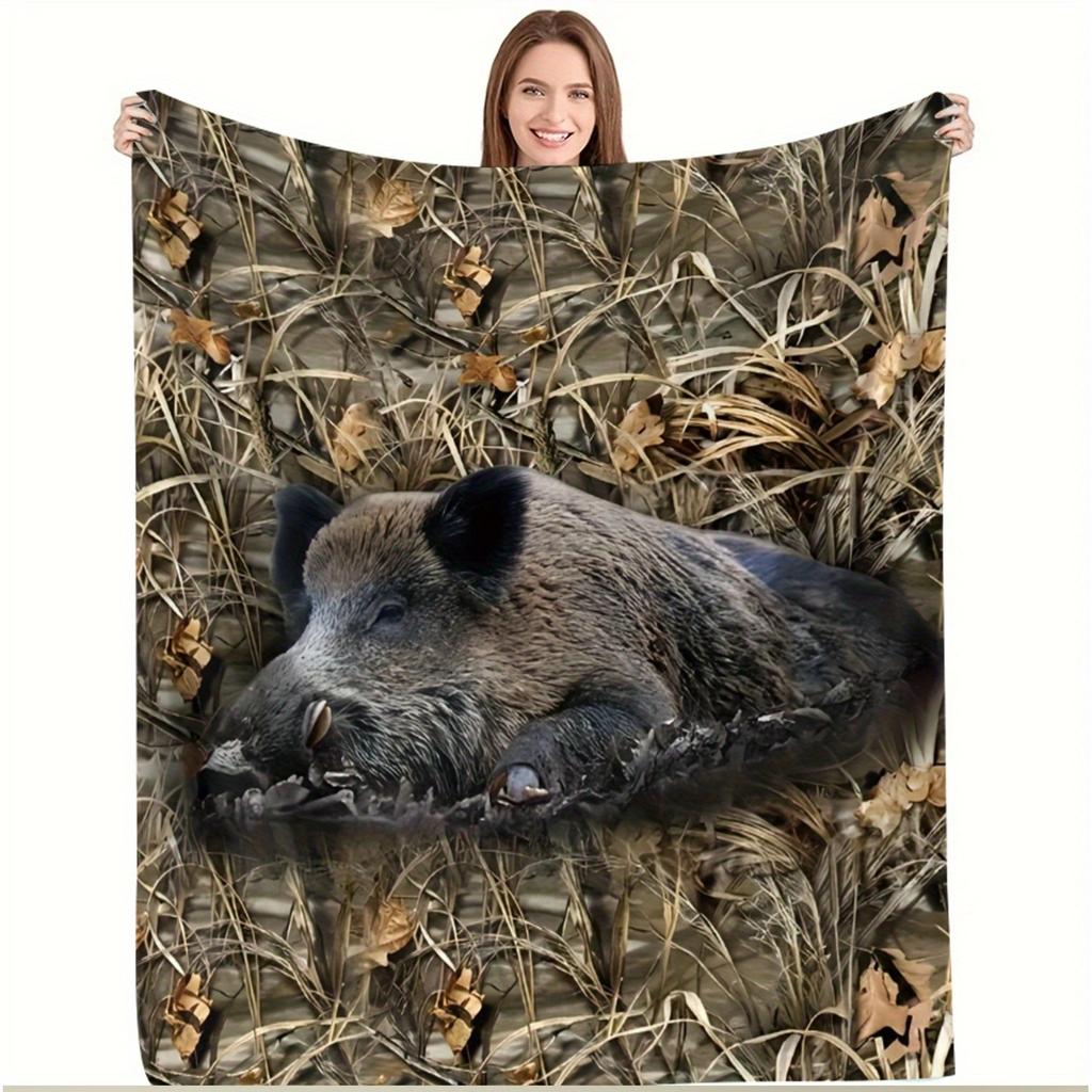 Wild Boar Animal Theme Art Blanket - Perfect Gift for Wildlife Lovers Soft Warm All-Season Throw for Sofa & TV Cozying