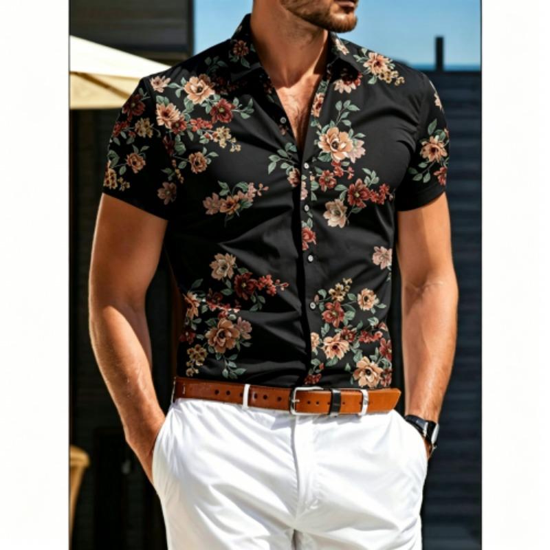 Fun Flowers and Leaves Pattern Printing Shirt Summer Hawaiian Beach Vacation Clothing Men s Fashion Street Style Shirt Daily Men s and Women s Shirt S