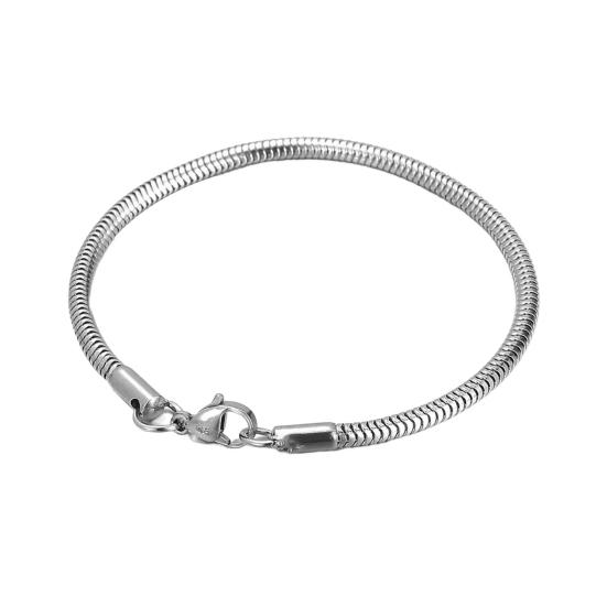 Men Bracelet Thick Hollow Chain with Lobster Clip Solid Color Polished Stainless