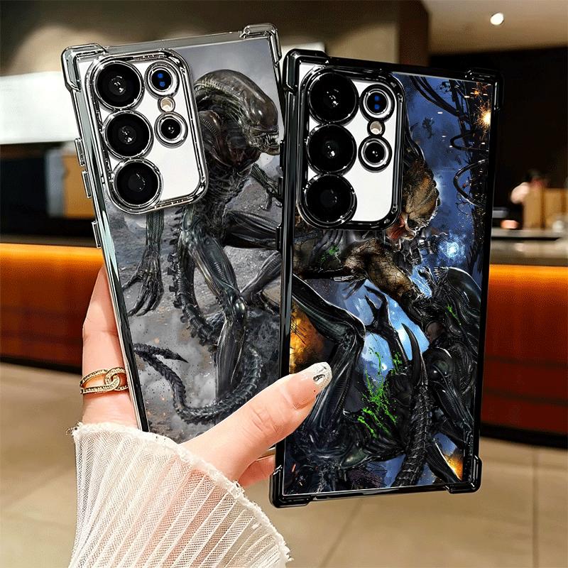 A-Alien Vs P-Predator Plating Phone Case For Samsung Galaxy S24 S25 FE S26 Edge S23 Ultra S22 S21 Plus S20 Anti-Fall Airabag Cov