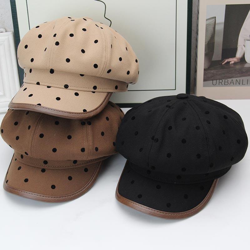 Autumn and winter polka dot octagonal beret women's autumn and winter retro newsboy hat showing face small fashion painter hat British cloud hat