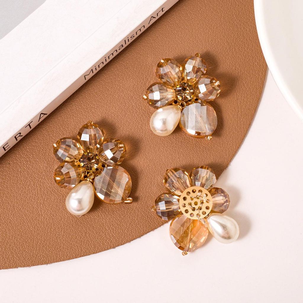 Handmade Crystal Flower Stud Earrings and Hair Clips - Beaded Accessories for Shoes and Clothing