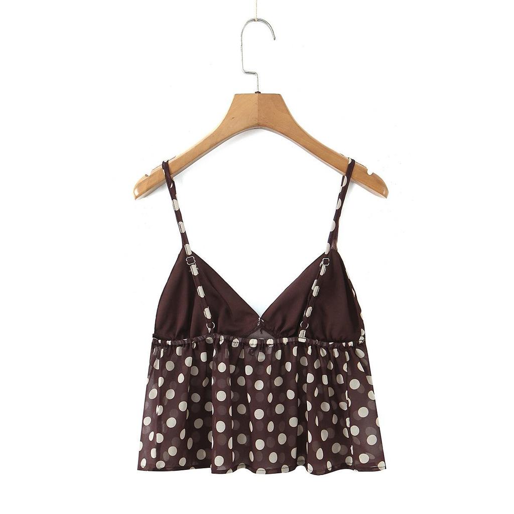 American Style Polka Dot V-Neck Camisole & High-Waisted Skirt Two-Piece Set