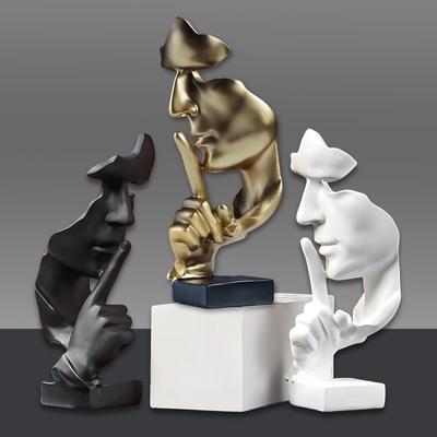 Thinker Statue, Silence Is Gold Abstract Art Figurine, Modern Home Resin Sculptures Decorative Piano Desktop Decor for Creative Room Home Office Study