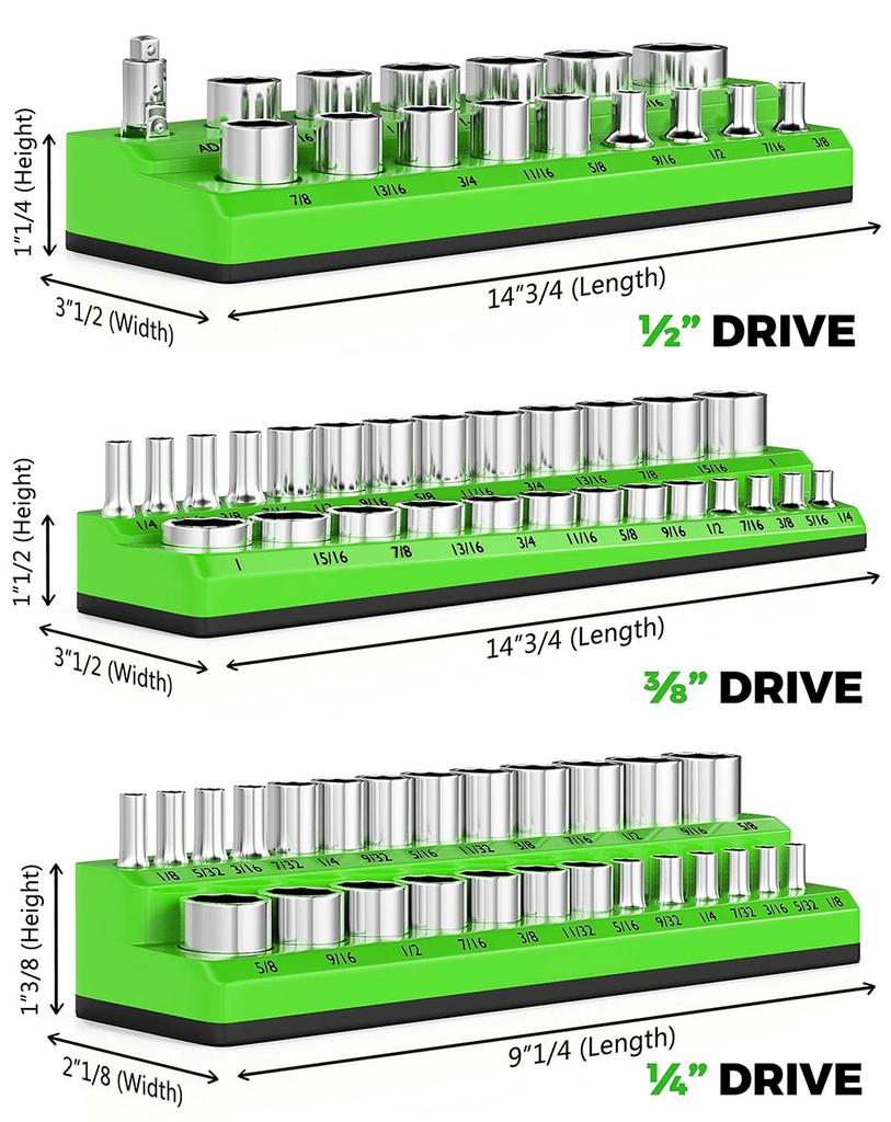 6-Piece Magnetic Socket Holder Set, Plastic Socket Organizer Tray with Magnetic Strips, Metric and SAE Sizes