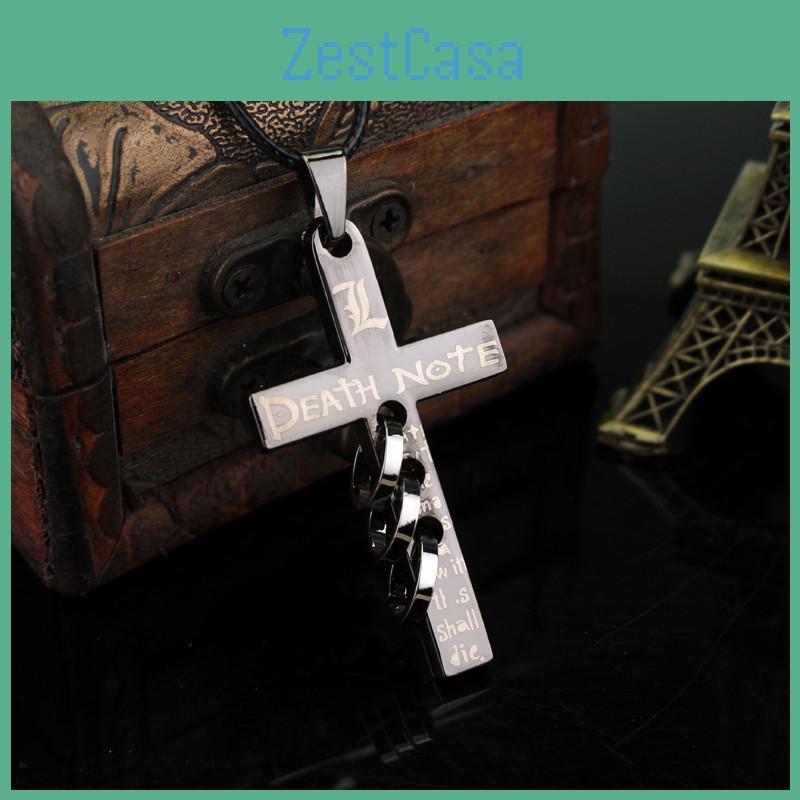 Death Note Anime Necklace With Cross Pendant On Leather Cord For Fans Gift And