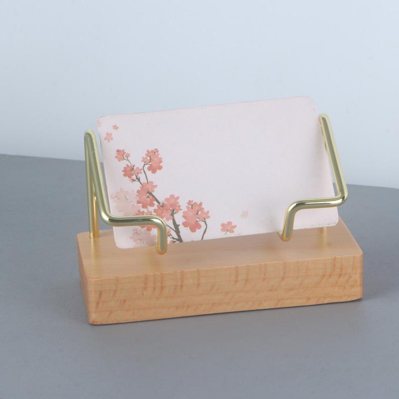 Beech Wood and Metal Desktop Business Card Holder for Hotel Front Desk Display.