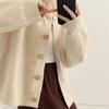 Thick Knit Single-Breasted Solid Color Cardigan - Loose Fit, Round Neck