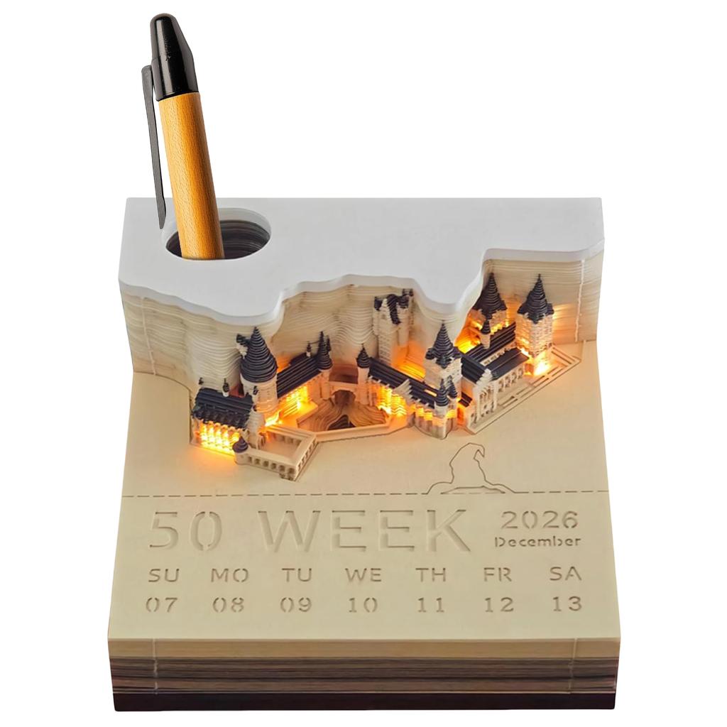 2026 Kreativ Magiskt Slott Kalenderklistermärke 3D Handriven Slott Kalender Riv-av Anteckningsblock DIY Hantverk Gåvor Juldekoration Gåvor