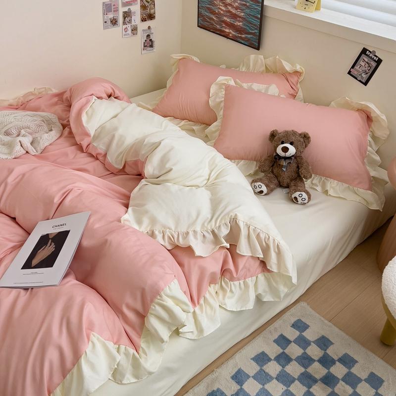 

Комплект постельного белья Ins Princess 2024, новый пододеяльник, свежий синий однотонный цветочный узор, морщинистый комплект из четырех простыней 150x200 3pcs