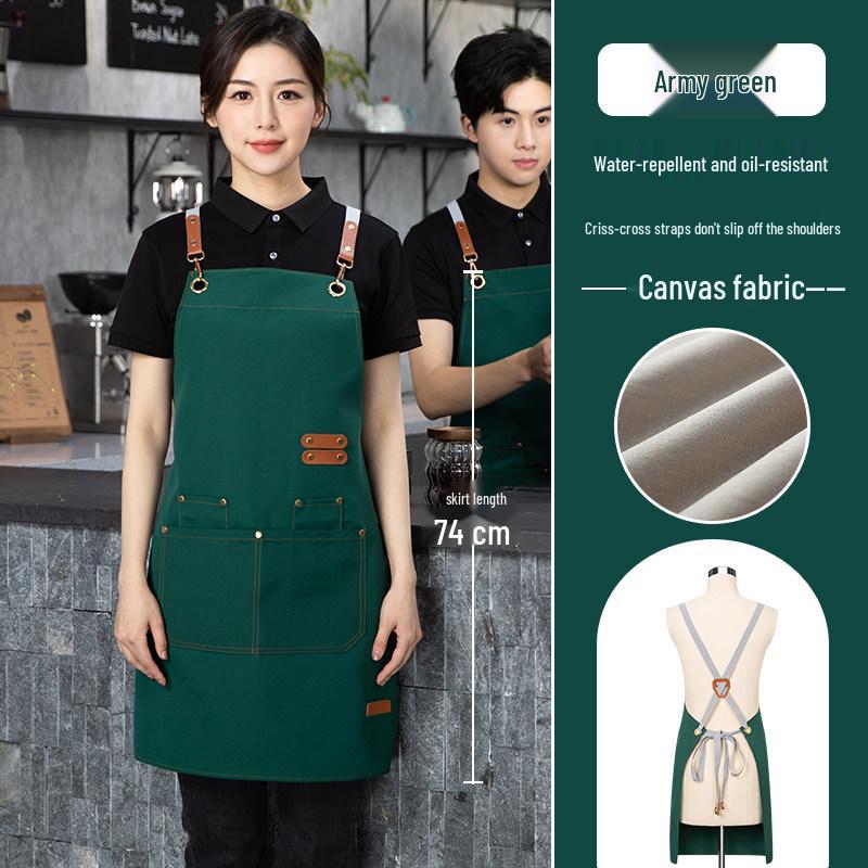 Men s High-Value Canvas Apron: Waterproof, Oil-Proof, Logo Print for Catering Work