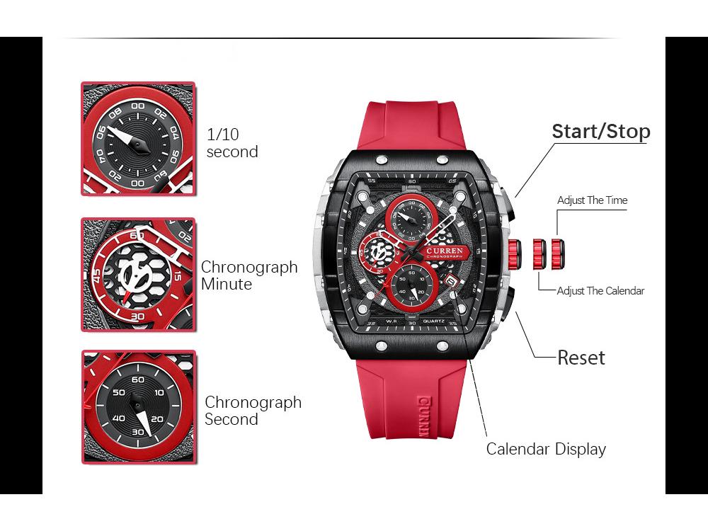 Curren 8442 Men's Quartz Watch, Six-Hand Dial, Rubber Strap, Fashion Sport Design