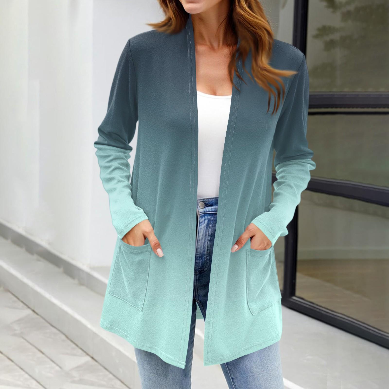 

Женские легкие кардиганы с открытой передней частью, с длинными рукавами, повседневные, свободные, тонкие кардиганы с карманами XXL