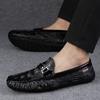 Crocodile Pattern Men Casual Leather Shoes Warm Plush Fur Slip On Flats Fashion Trendy Man Loafers Soft Business Shoes Moccasins
