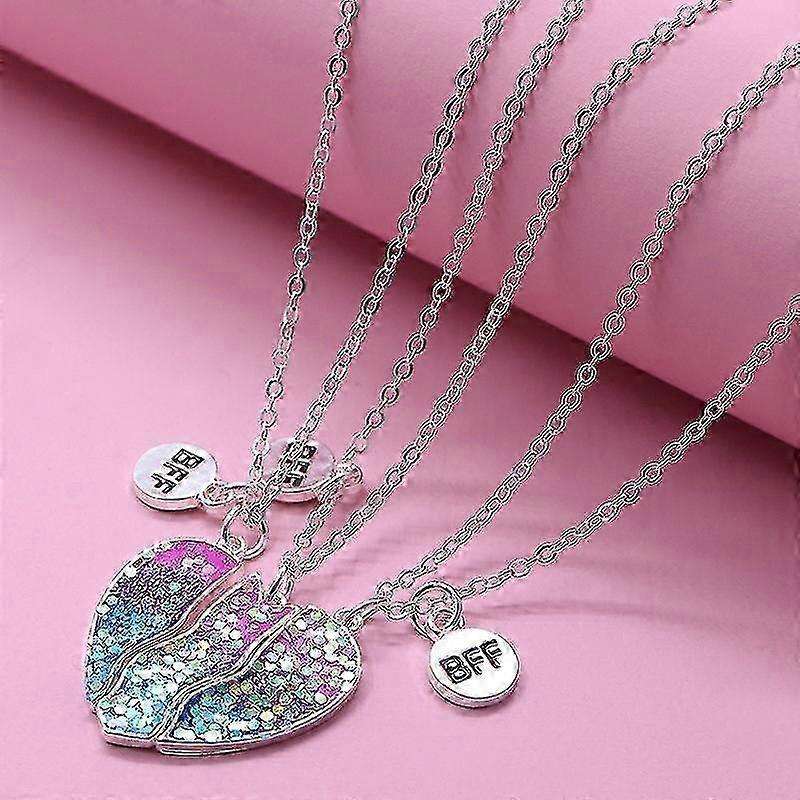Qpeach 3pack Heart Flower Butterfly Star Glitter Pendant Best Friend Girls Bff Necklace Of 3 For Kids Friendship Jewelry Gifts A6 25-26