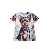 Pastelowa Kwiatowa Koszulka Damska z Szczeniakiem Uroczy Graficzny Yorkshire Terrier, Słodki Wzór ze Zwierzątkiem do Codziennego Noszenia