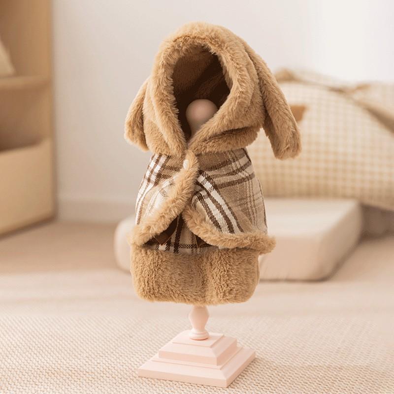 Adorable Dog Dress With Bow Plaid Cotton Outfit Small Medium Breeds Warm Winter Pet Clothing